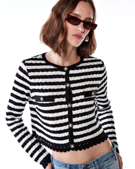 Cardigã Feminino em Tricot Listrado