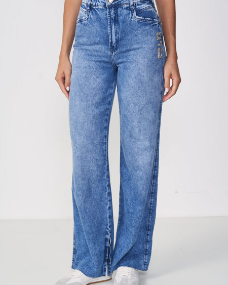 Calça Jeans Feminina Aplicação Barra com Fenda