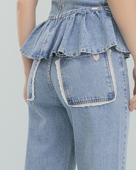 Calça Wide Leg Jeans Claro