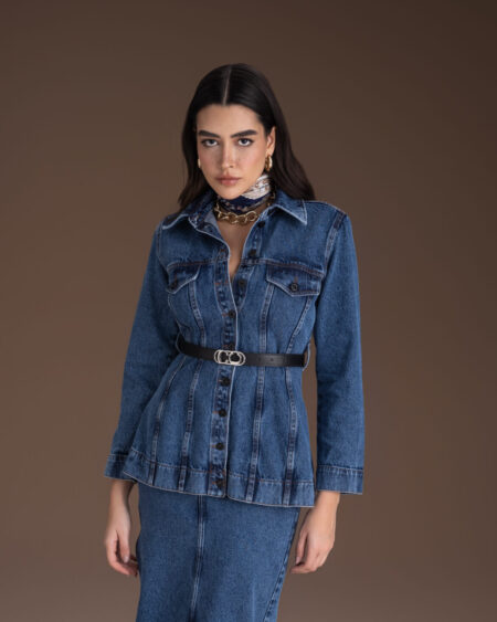 Jaqueta Peplum Jeans Médio